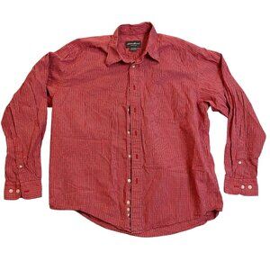 Eddie Bauer Mens Shirt L Red & White Plaid Long Sleeve Button-Up 100% Cotton